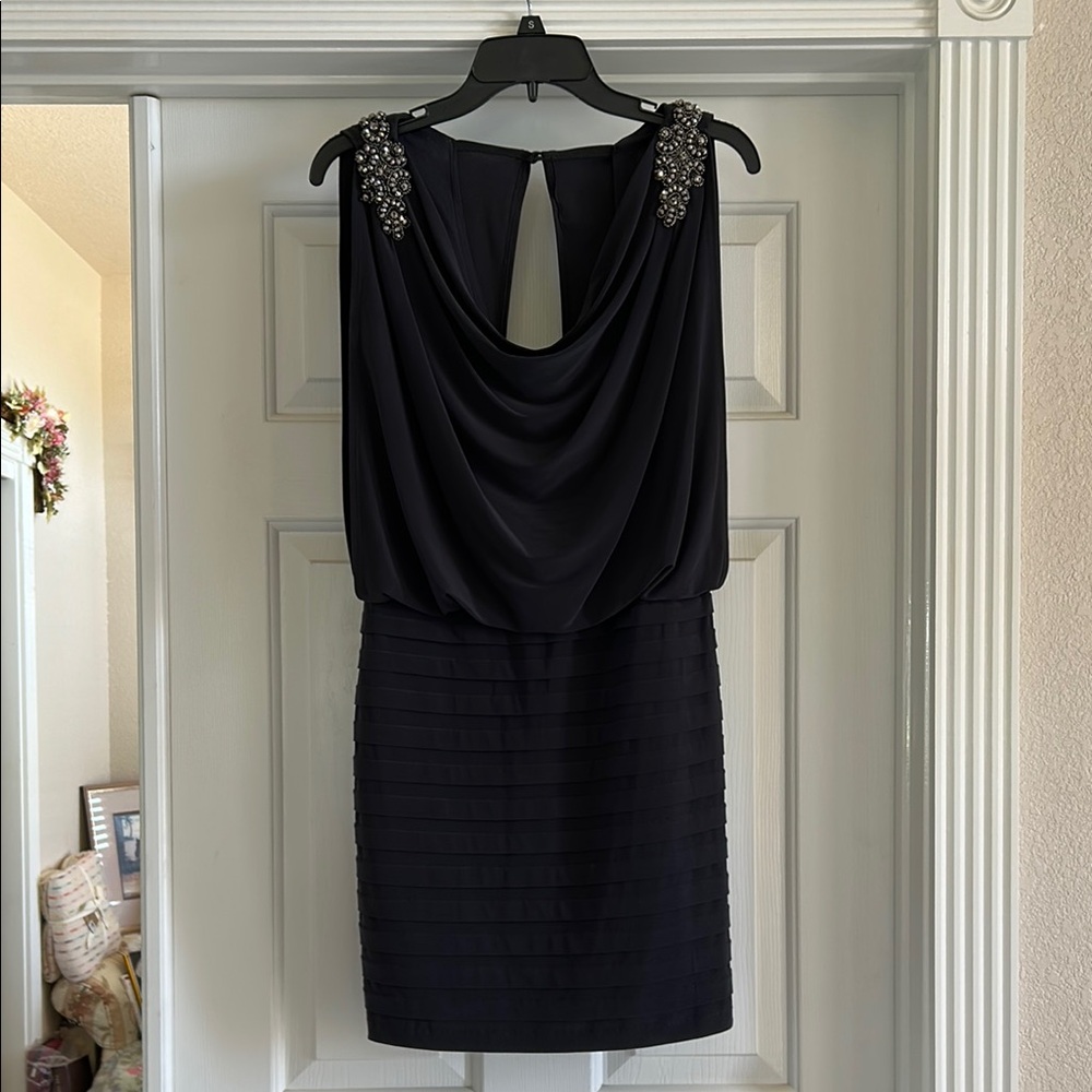 Xscape Black Embellished Backless Sheath Dress
